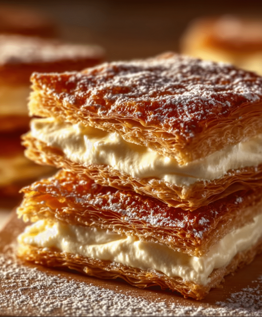 Crispy Cream-Filled Pastry Squares: A Delicious Delight!