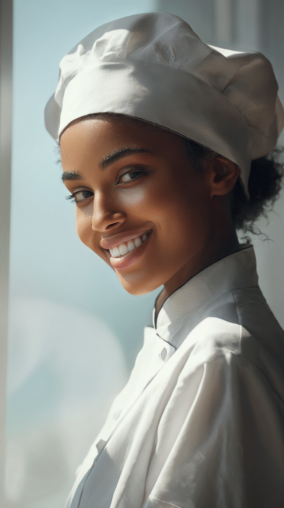 Home 8 u5315665333 A smiling young female chef named Lina wearing a 4d6670bc 19db 4be9 9318 1e08eb672f0e 1