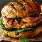 Cheddar Spinach Chicken Burger on Toasted Brioche