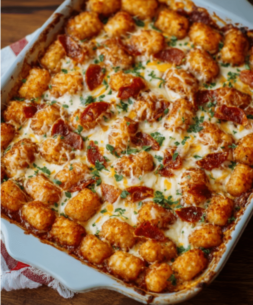 Cheesy Tater Tot Pizza Casserole
