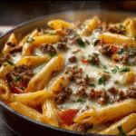 Creamy Baked Penne with Ground Beef and Mozzarella