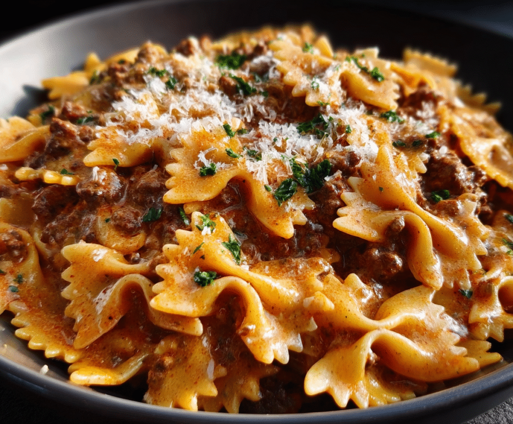 Creamy Bowtie Pasta with Ground Beef