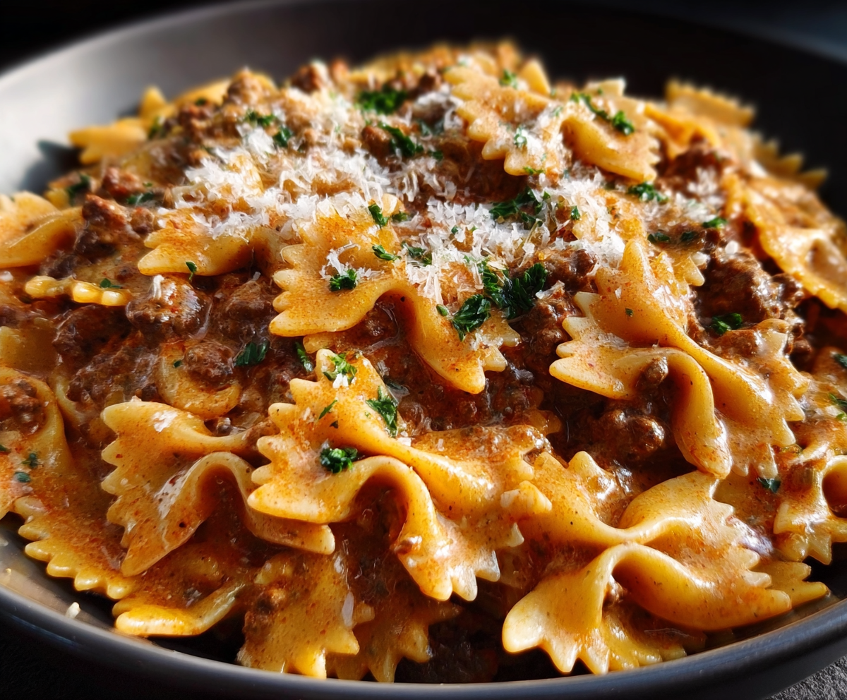 Creamy Bowtie Pasta with Ground Beef