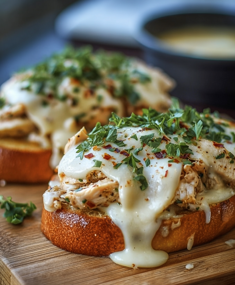 Creamy Garlic Chicken Sandwich Melts