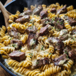Creamy Steak & Cheddar Pasta Skillet