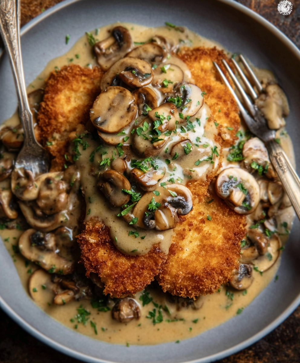 Crispy Chicken Cutlets with Creamy Mushroom Gravy