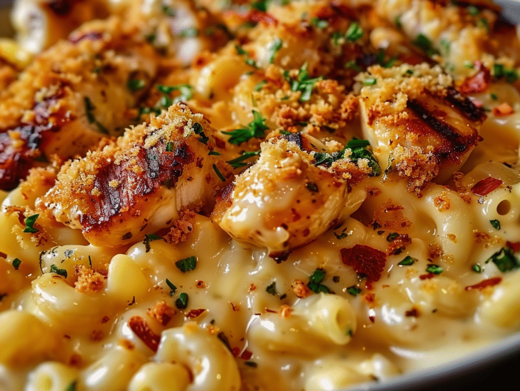 Crispy Garlic Chicken Mac & Cheese