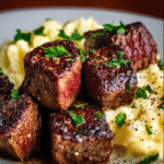 Garlic Butter Steak Bites with Creamy Mashed Potatoes