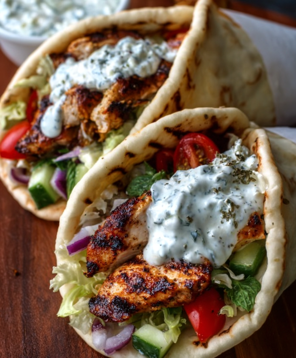 Grilled Chicken Gyros with Creamy Tzatziki Sauce