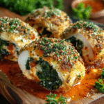 Herb-Crusted Spinach & Cheese Stuffed Chicken Rolls