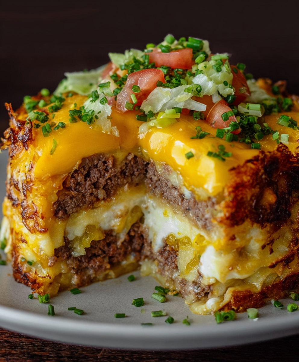 Loaded Cheeseburger Casserole Stack