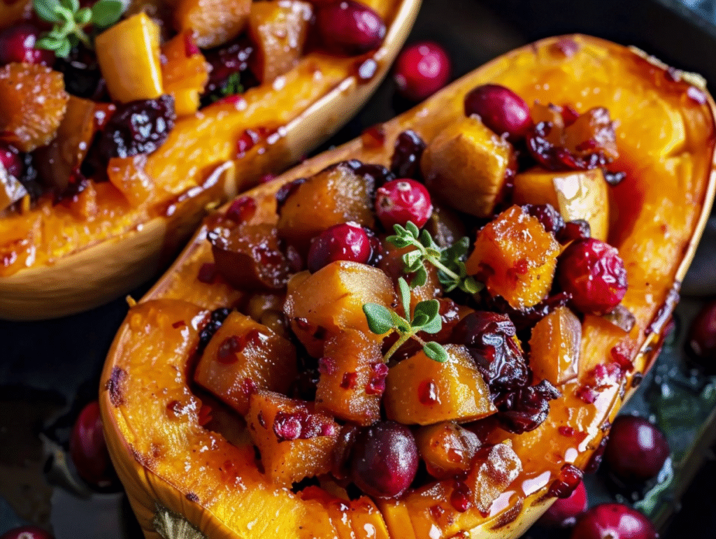 Maple-Roasted Butternut Boats with Apple Cranberry Filling