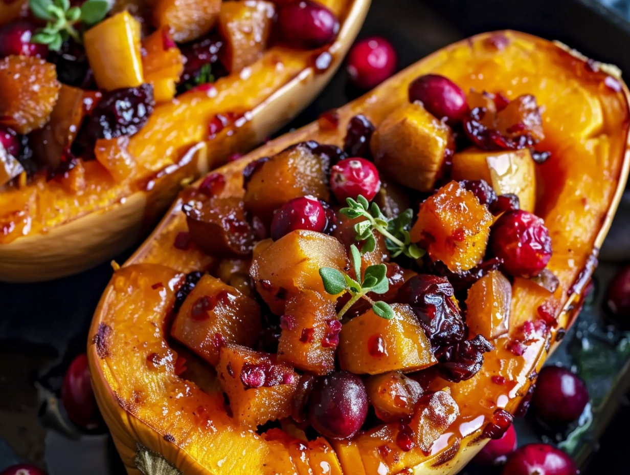 Maple-Roasted Butternut Boats with Apple Cranberry Filling