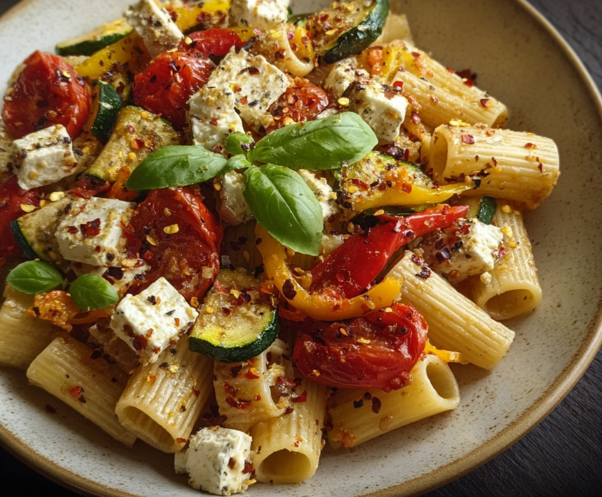 Mediterranean Roasted Veggie Pasta with Feta