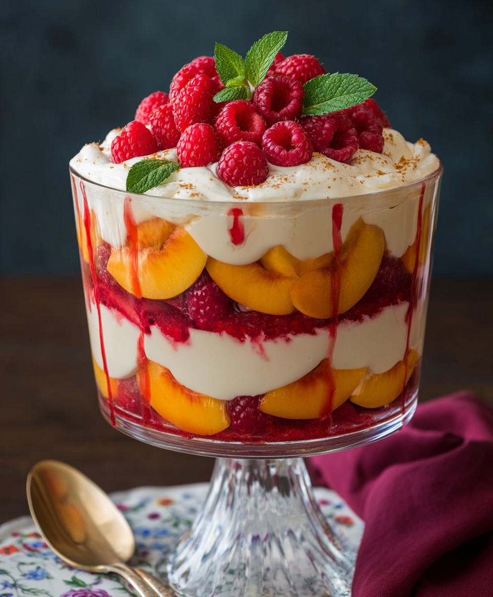 Peach Raspberry Cream Trifle