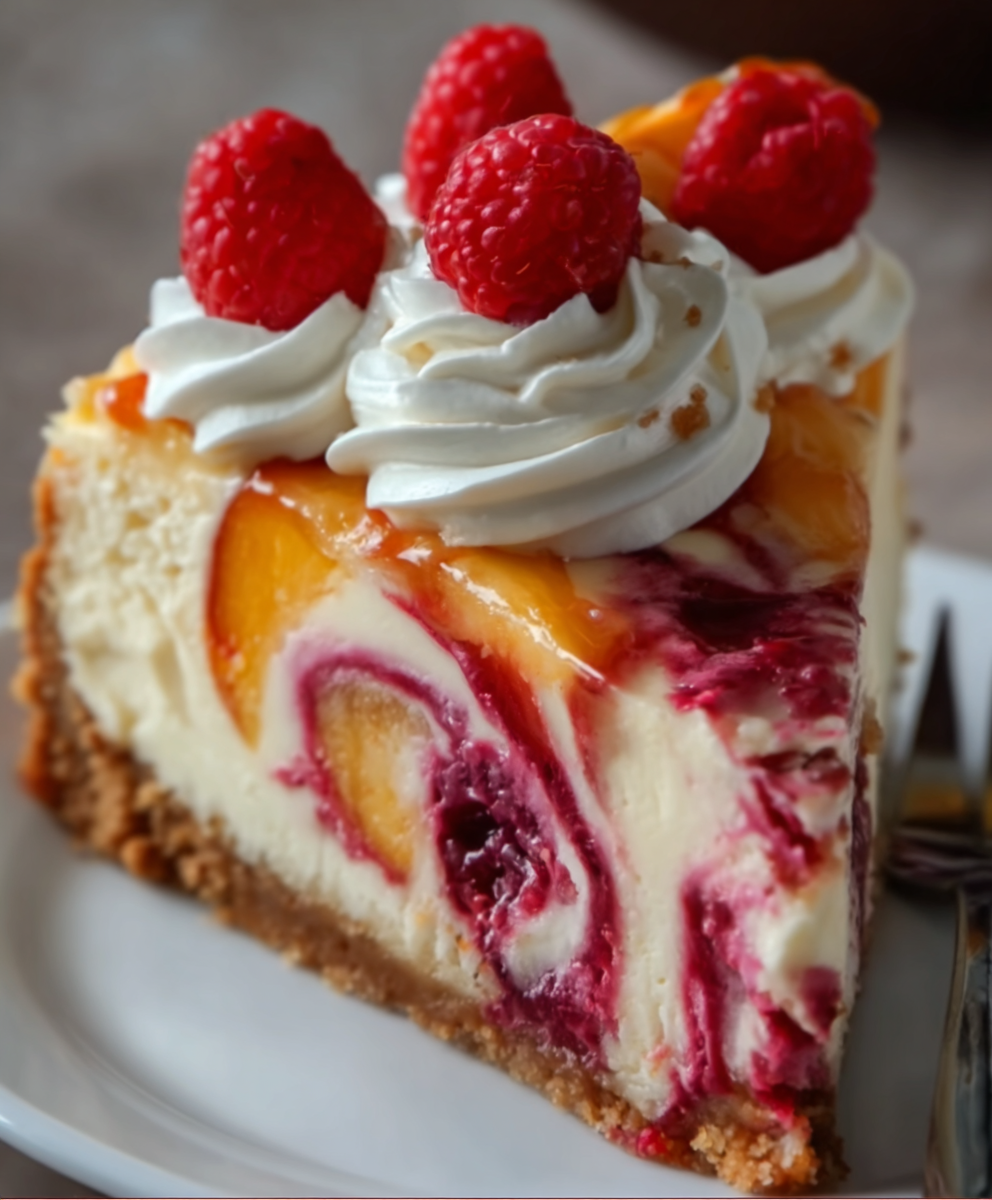 Peach Raspberry Swirl Cheesecake