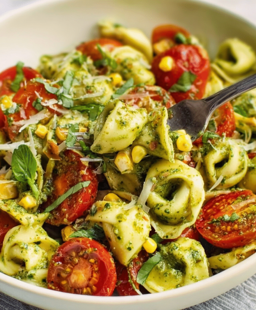 Pesto Tortellini Salad with Cherry Tomatoes & Corn