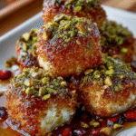 Pistachio-Crusted Honey Fried Cheesecake Bites