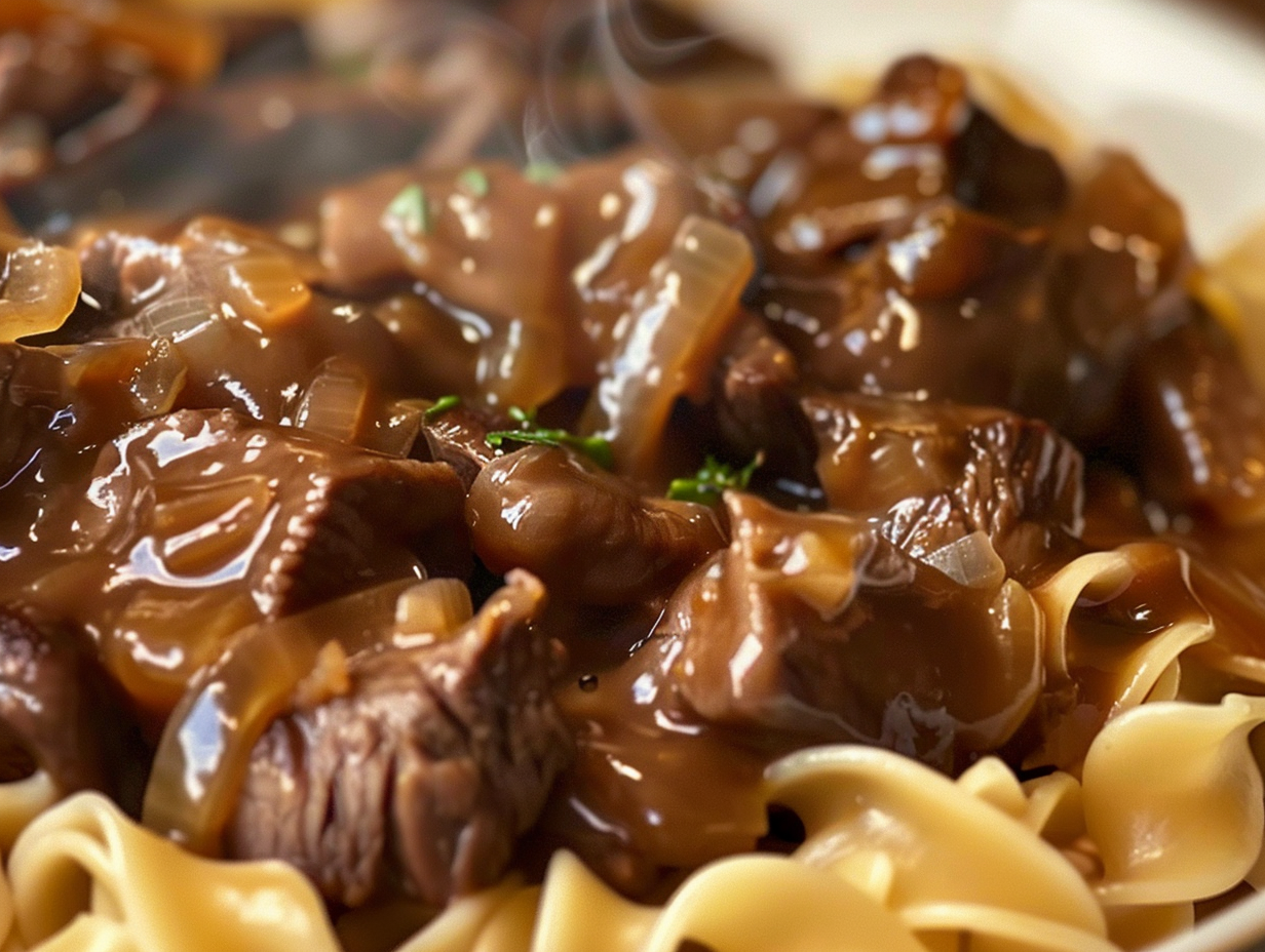 Savory Beef Tips & Gravy with Buttered Egg Noodles