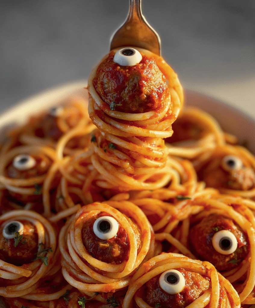 Spooky Eyeball Spaghetti & Meatballs