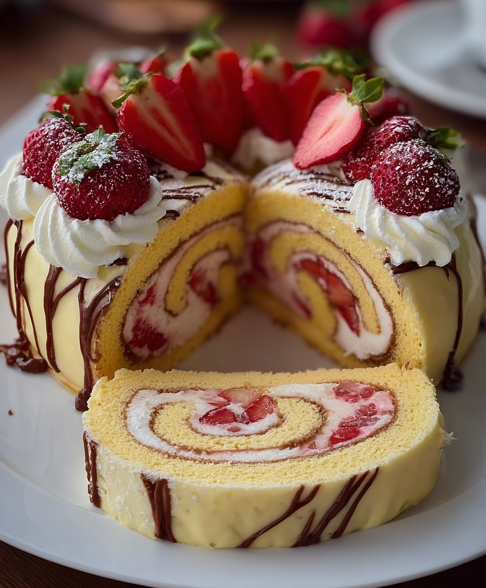 Strawberry Swiss Roll Cheesecake Delight