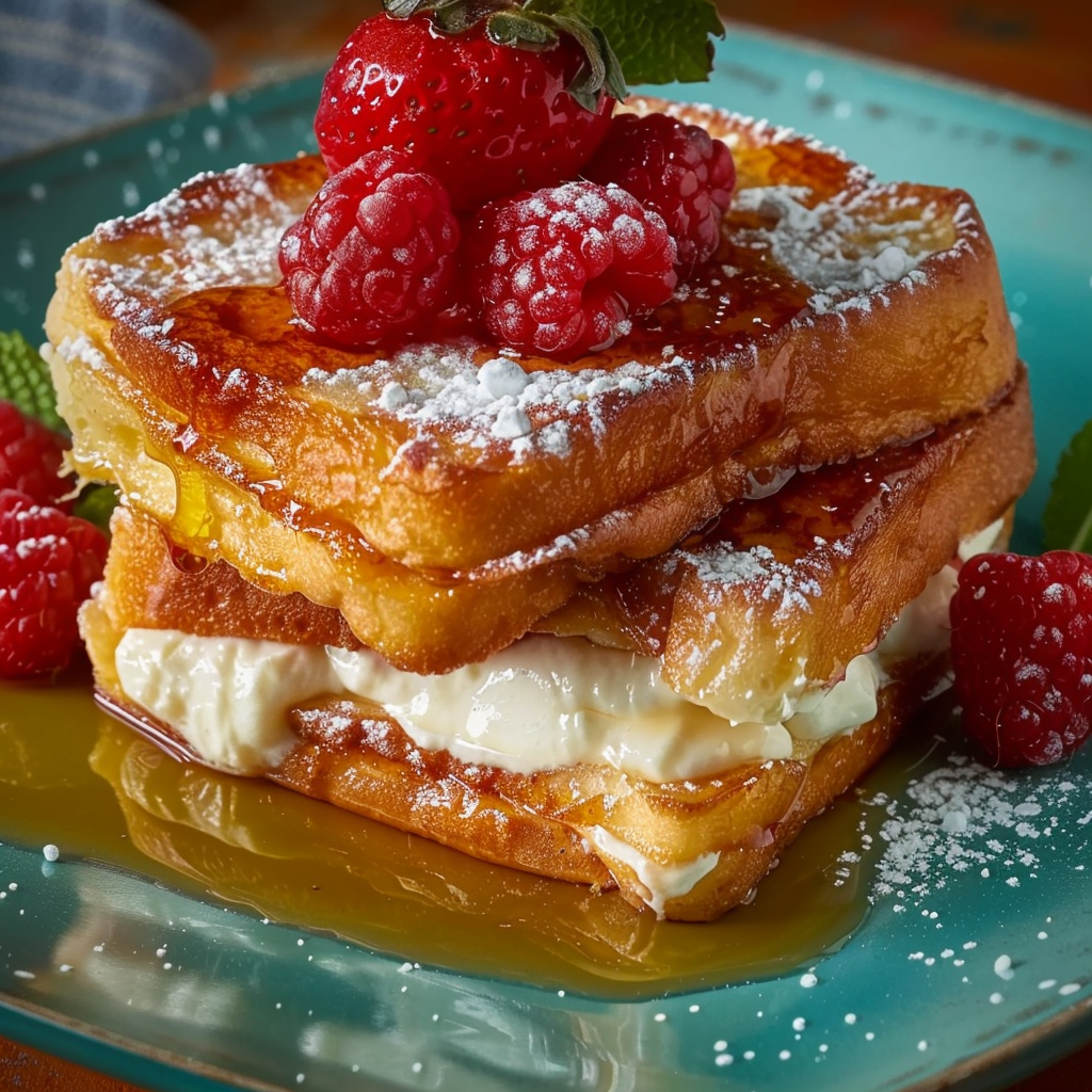 Stuffed Brioche French Toast with Cream Cheese & Berries