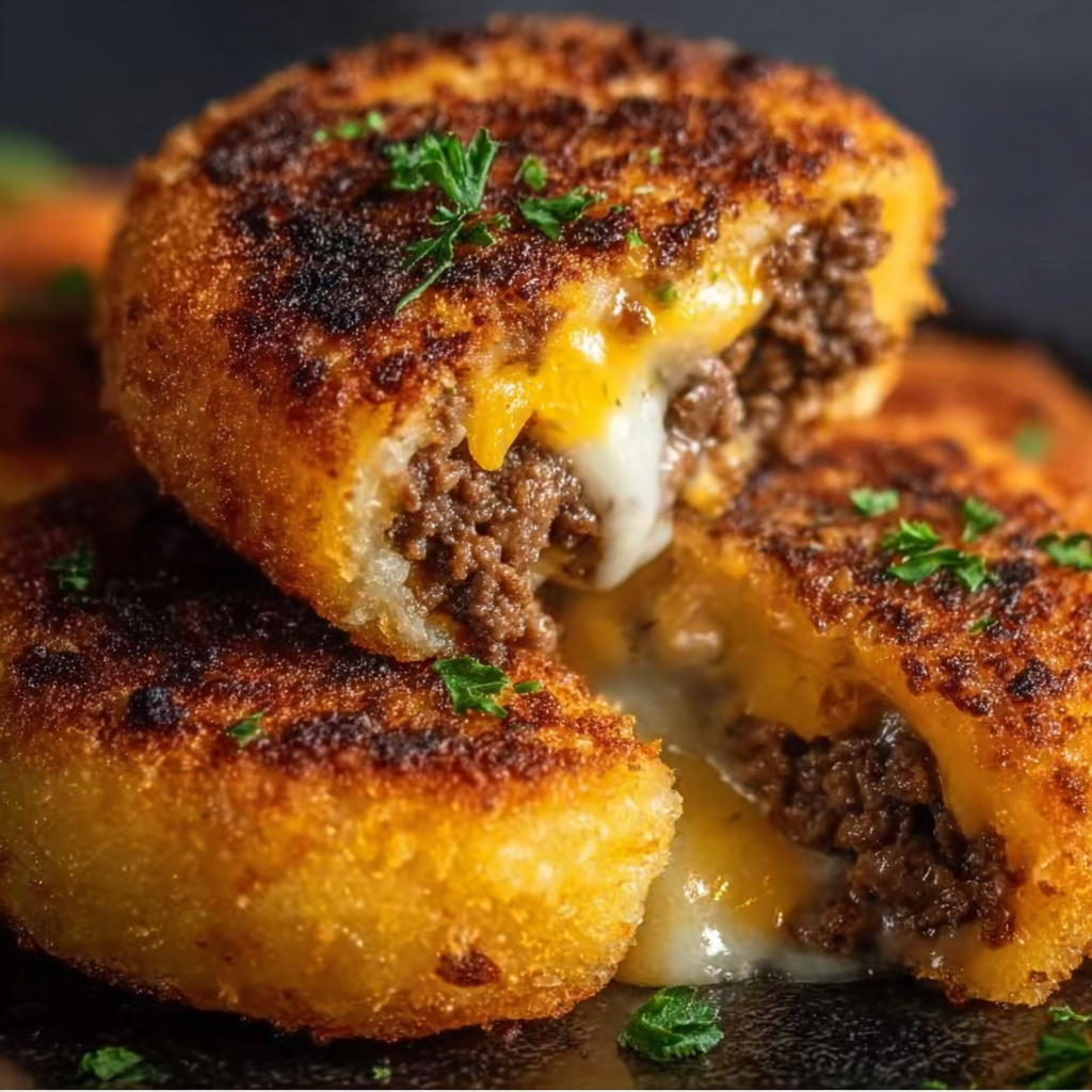 Stuffed Potato Cakes with Cheesy Beef Filling