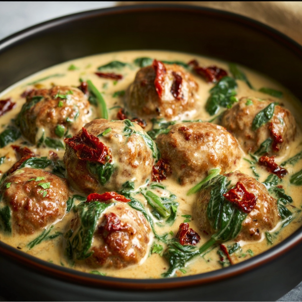 Tuscan Meatballs in Creamy Sun-Dried Tomato Sauce