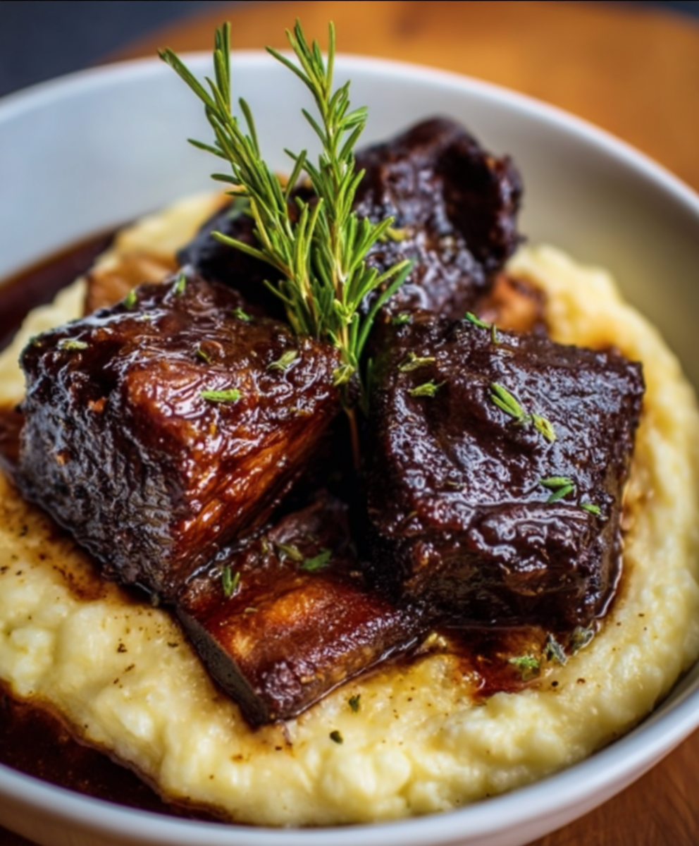 Braised Short Ribs with Red Wine & Garlic Mash