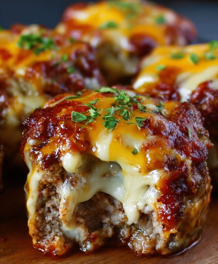 Cheesy Stuffed Meatloaf Bites