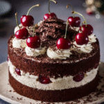 Classic Black Forest Cake with Chocolate Shavings & Cherries