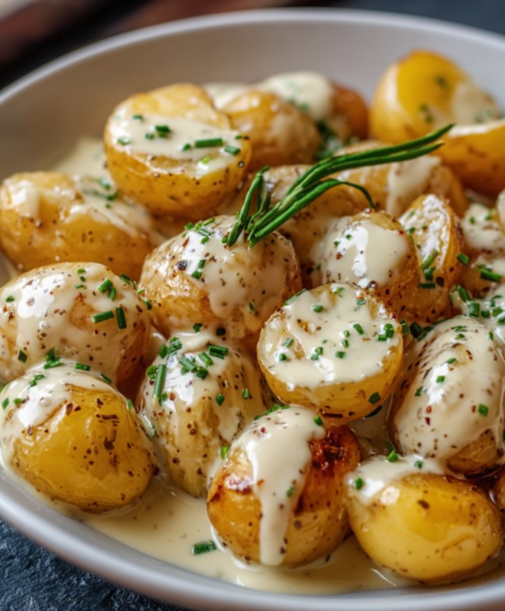 Creamy Garlic Sauce Baby Potatoes