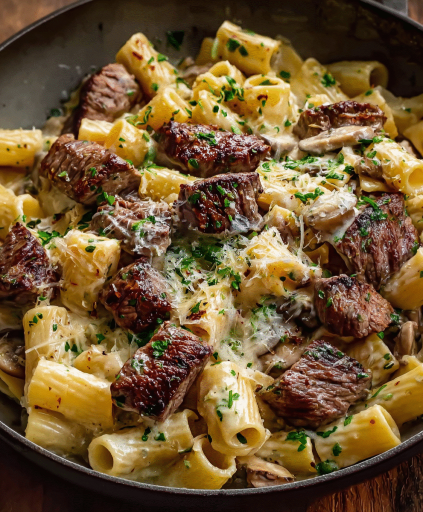 Creamy Garlic Steak Pasta