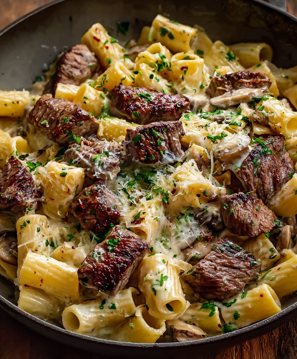 Creamy Garlic Steak Pasta