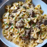 Creamy Parmesan Garlic Beef Bowtie Pasta