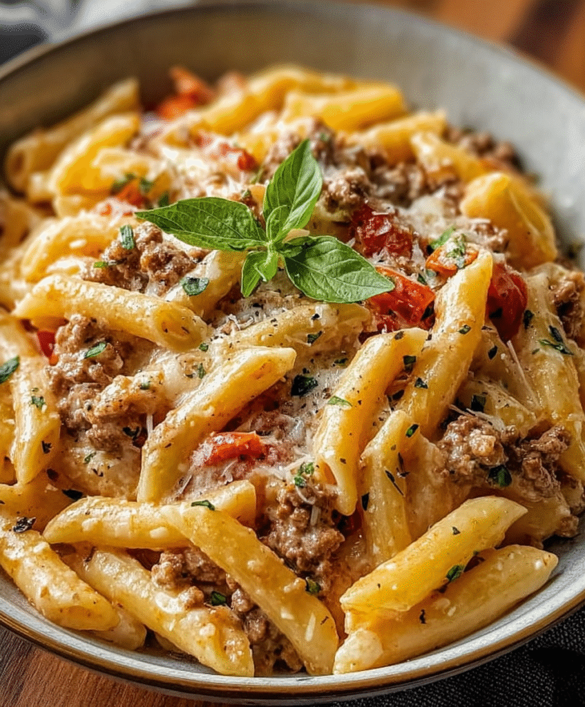 Creamy Rotel Pasta with Ground Beef