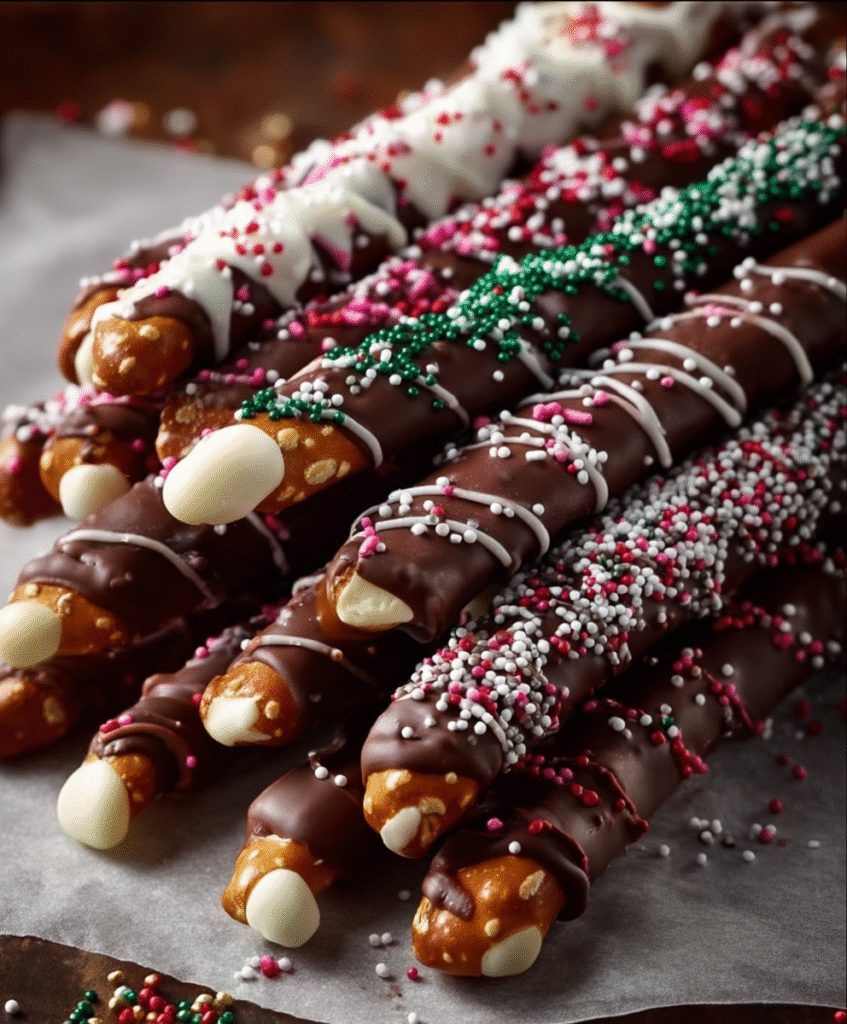 Festive Chocolate Pretzel Rods