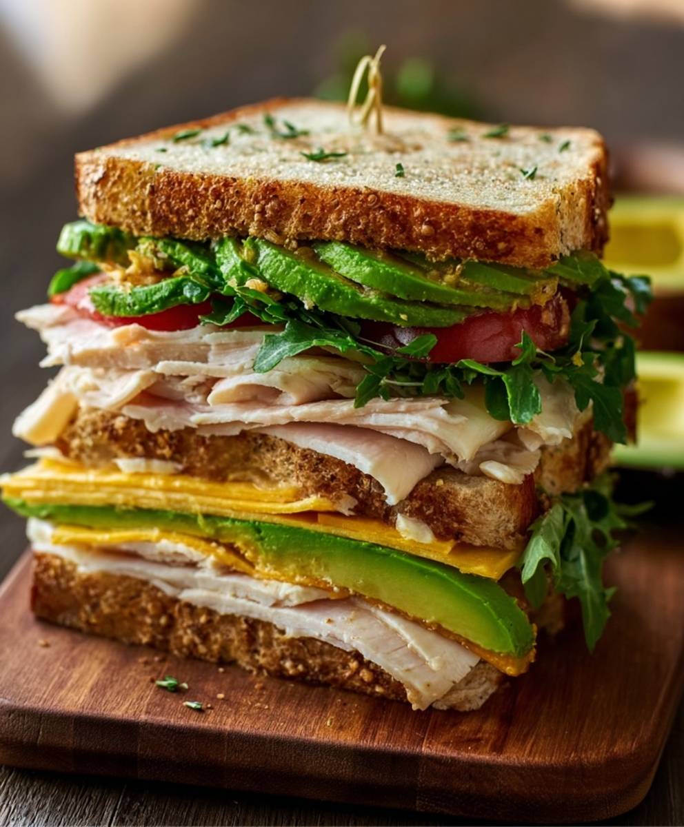 Golden Honey-Mustard Turkey & Avocado Stacked Sandwich