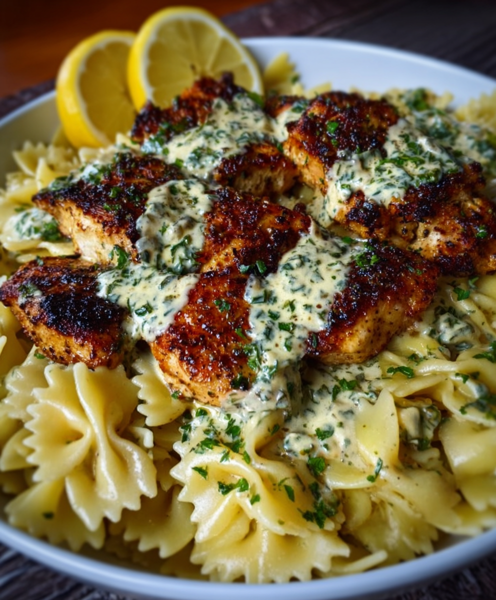 Lemon Garlic Chicken with Creamy Bowtie Pasta