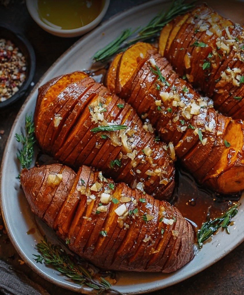 Maple-Glazed Hasselback Sweet Potatoes