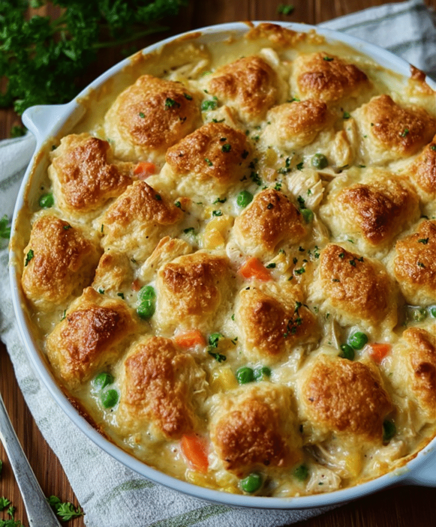 Paula Deen–Style Chicken Pot Pie Bubble-Up Casserole