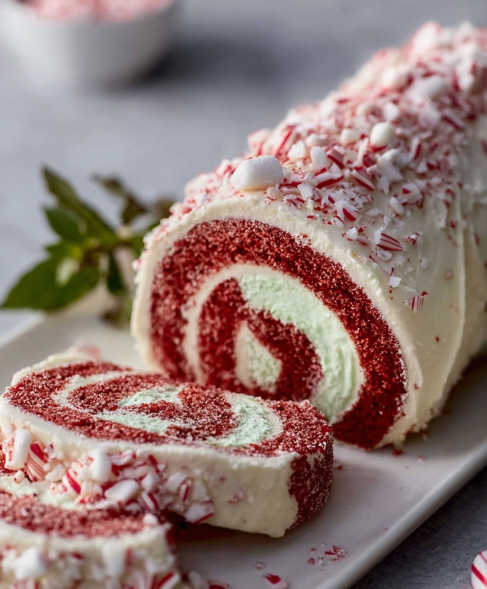 Peppermint Candy Cane Swiss Roll