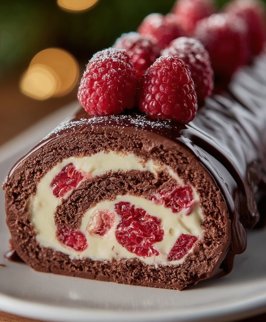 Raspberry Chocolate Swirl Yule Roll