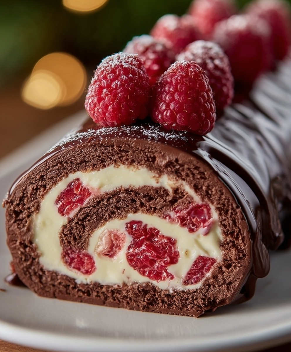 Raspberry Chocolate Swirl Yule Roll