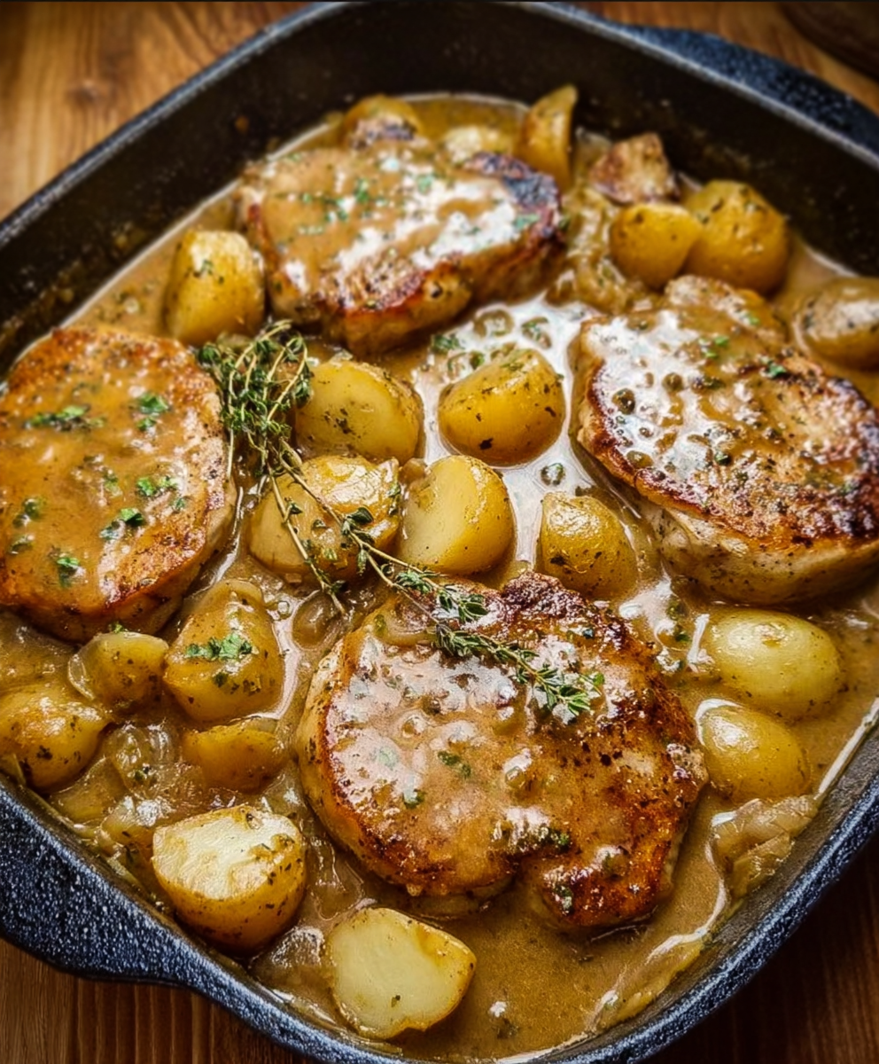 Smothered Pork Chops with Potatoes in Gravy