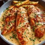 Spicy Garlic-Parmesan Chicken Fillets with Creamy Sauce