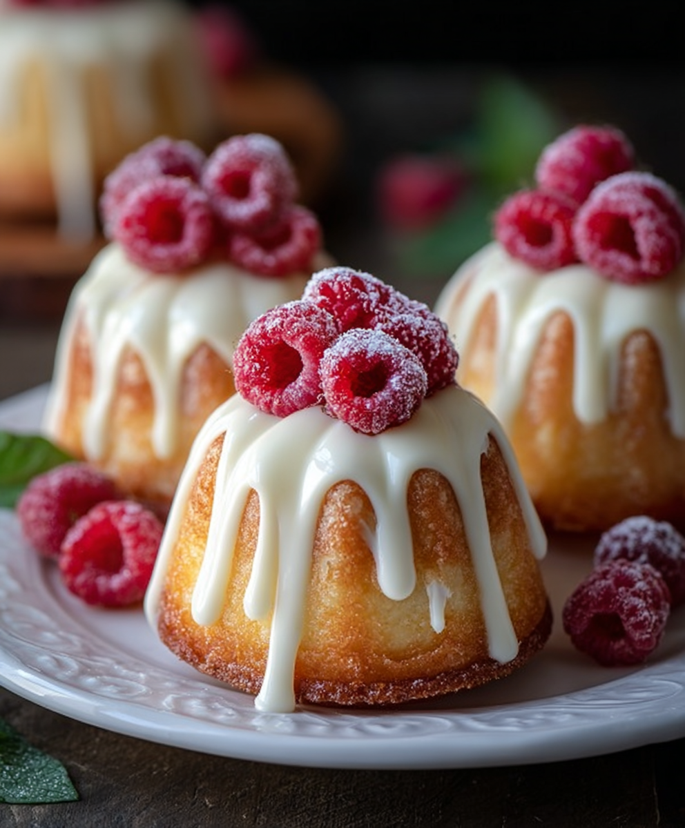 White Chocolate Raspberry Mini Bundt Cakes