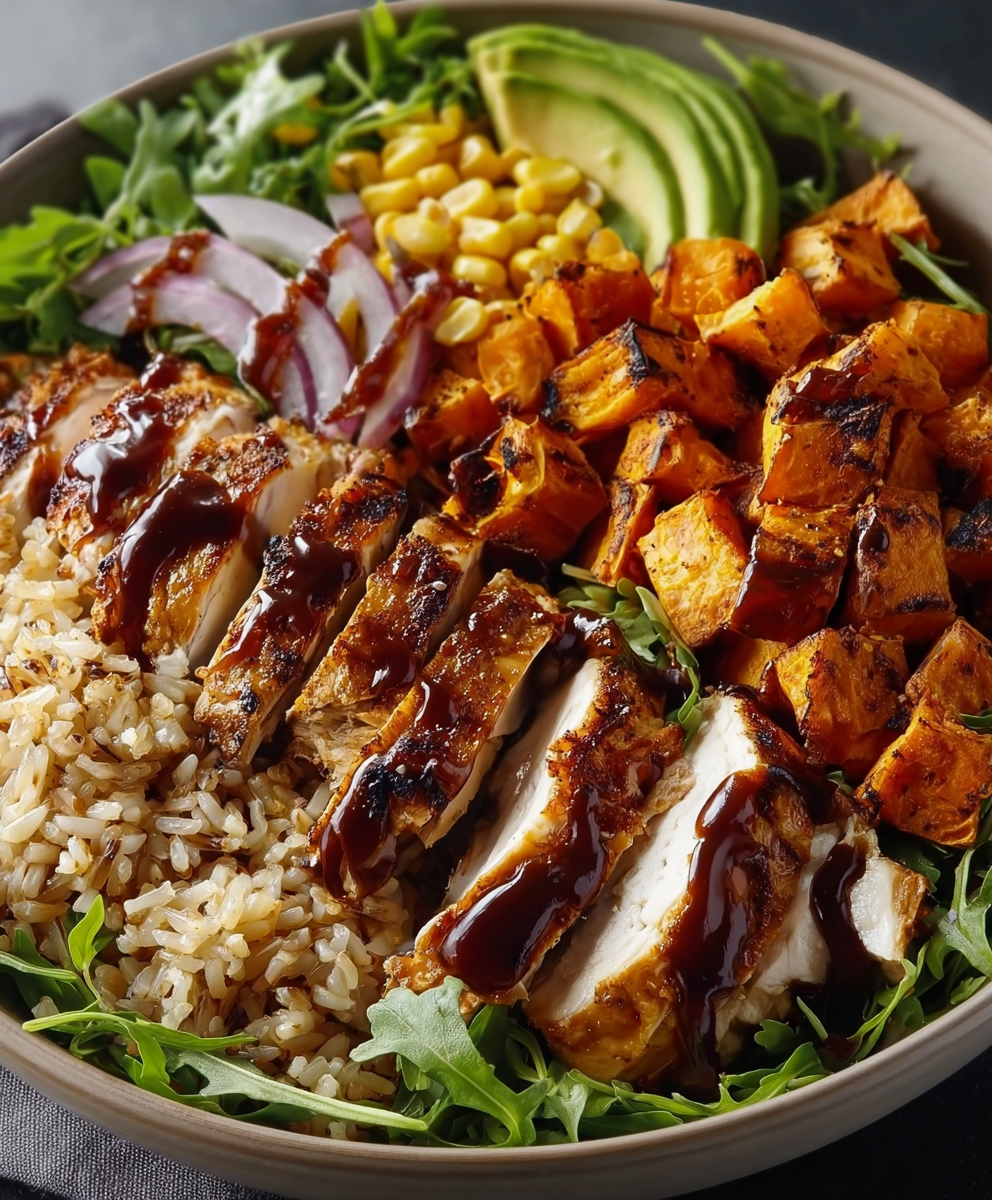 BBQ Chicken & Roasted Sweet Potato Power Bowls