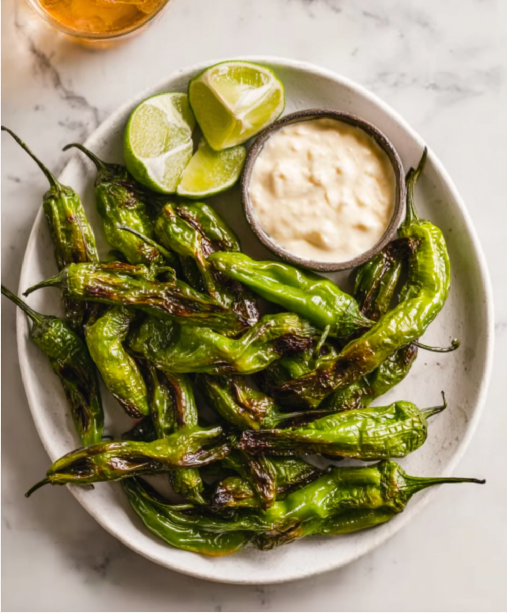 Blistered Shishito Peppers with Creamy Garlic Aioli