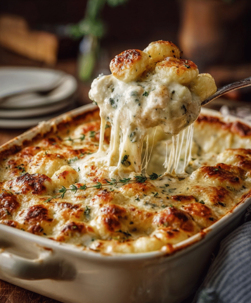 Cheesy Chicken Gnocchi Alfredo Bake